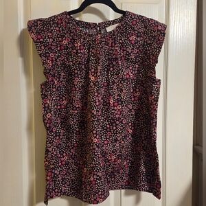 LOFT Pink and Black Floral Blouse Size M